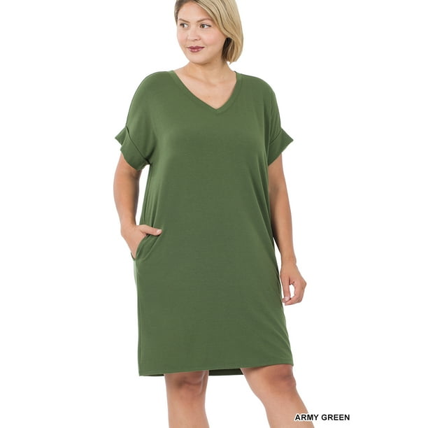 1X 3X NEW SOLID ARMY GREEN LONG SLEEVE MOCK NECK DRESS SIZE S XL L M 2X